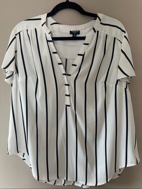 torrid White and Black Vertical-Stripe Split-Neck Blouse